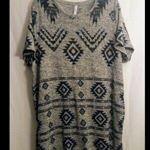 Sedona Women's Grey & Blue Plus Size Short-Sleeve Scoop-Neck Blouse Top Sz 2XL